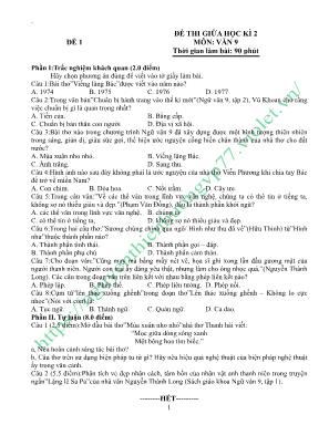 18 Đề thi giữa học kỳ II môn Ngữ Văn Lớp 9